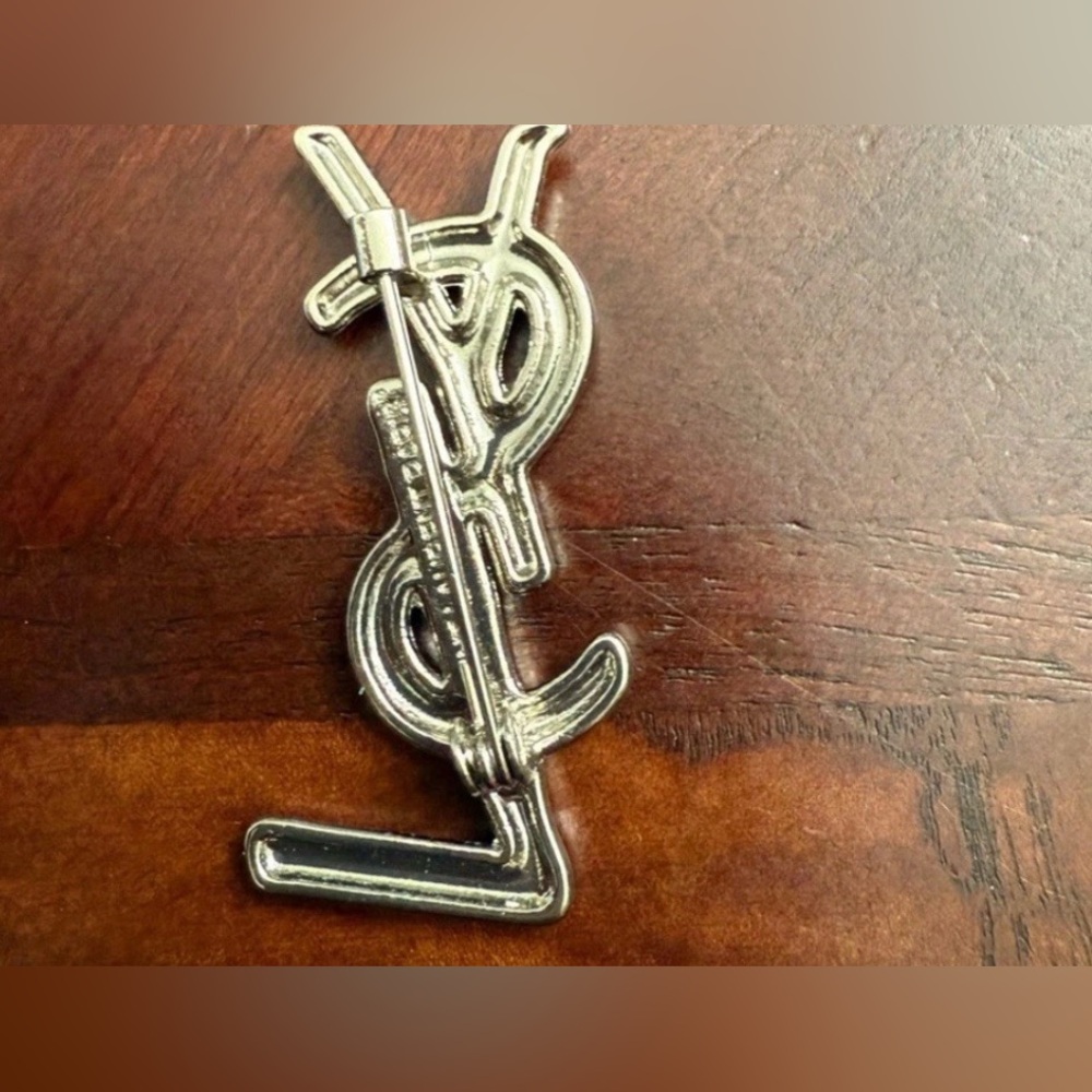 New Saint Laurent Silver tone YSL  Brooch Aprox  1.5”h .5”w - Picture 2 of 2